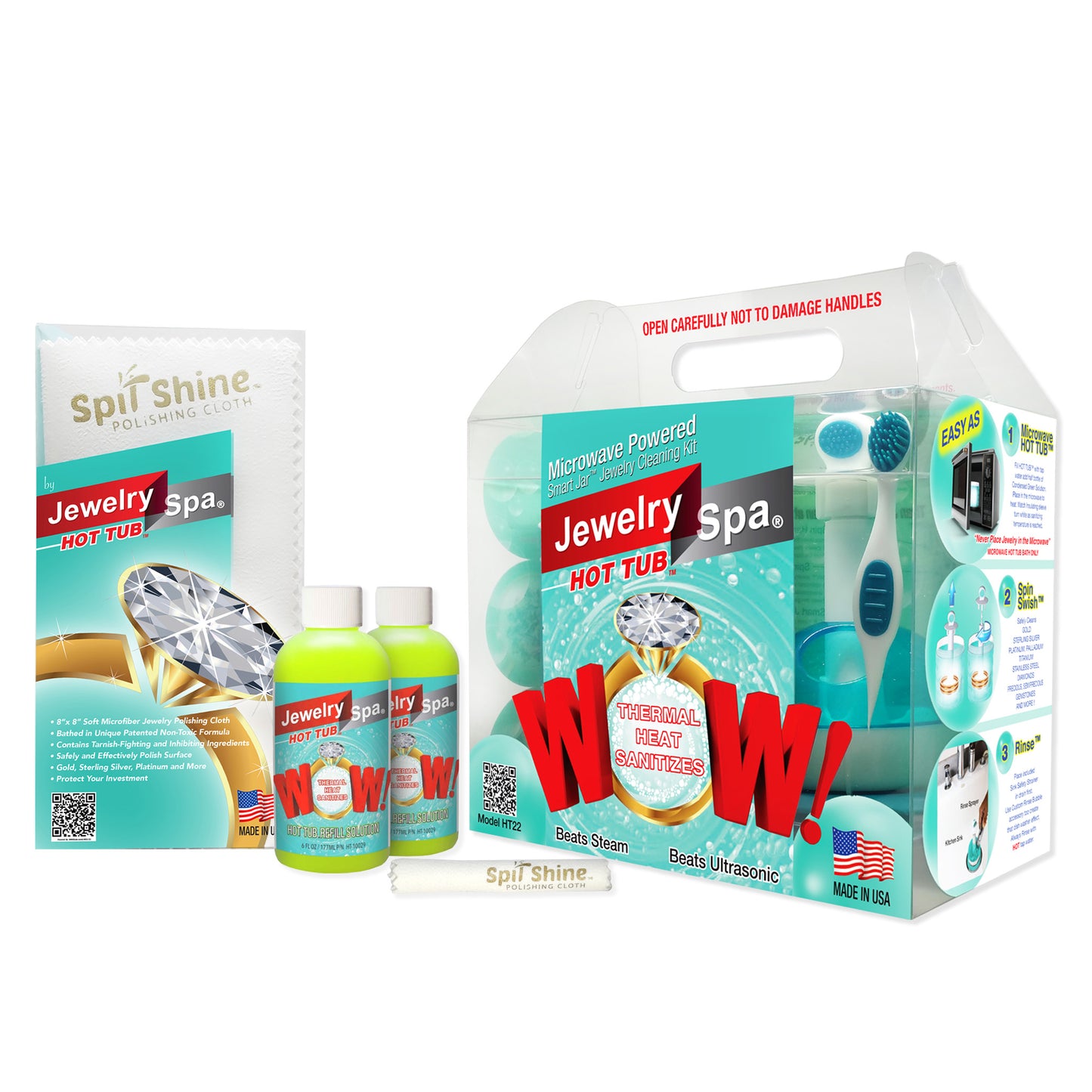 Deluxe Jewelry Cleaning Bundle – Full Kit + 2 Extra Solutions & Extra Cloth (8x8)