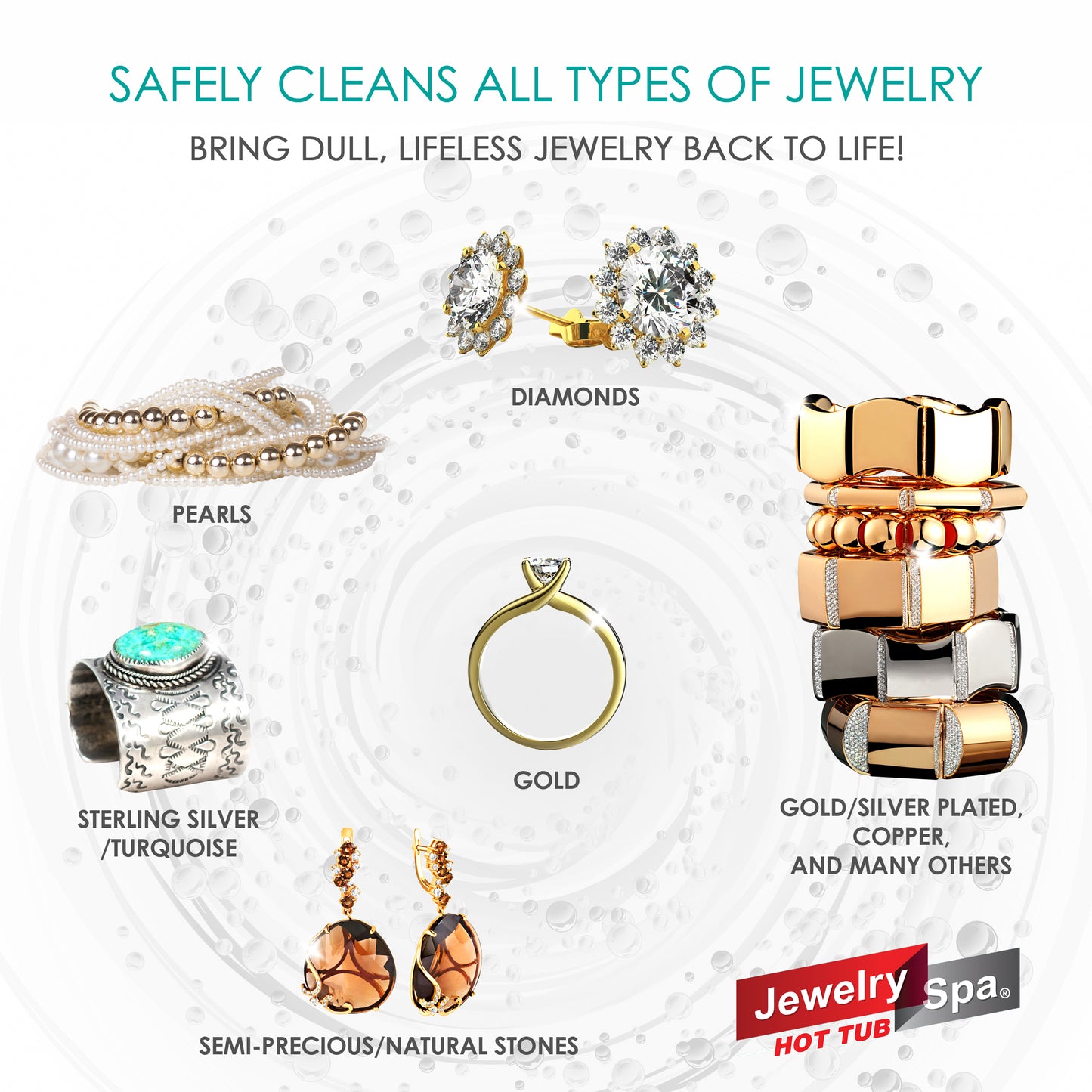 Jewelry Spa Hot Tub Cleaning Kit - Naturally-Based Cleaner That Removes Tarnish, Germs, Odor