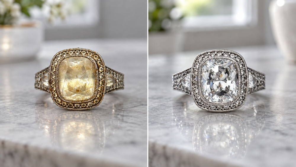 Before-and-after jewelry cleaning comparison